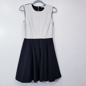 Diane Von Furstenberg Color Block Leather Skater Mini Dress